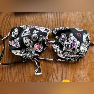 Xhilaration Black Bandeau Bikini Top with White, Pink & Purple Print